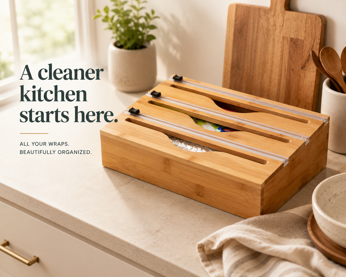 WrapNeat™ Bamboo Kitchen Wrap Station