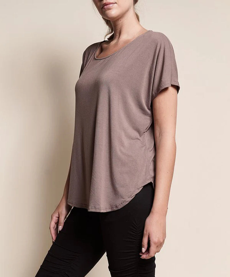 Organic Bamboo Dolman Sleeve Top | Soft Relaxed Fit Tee (Mocha)