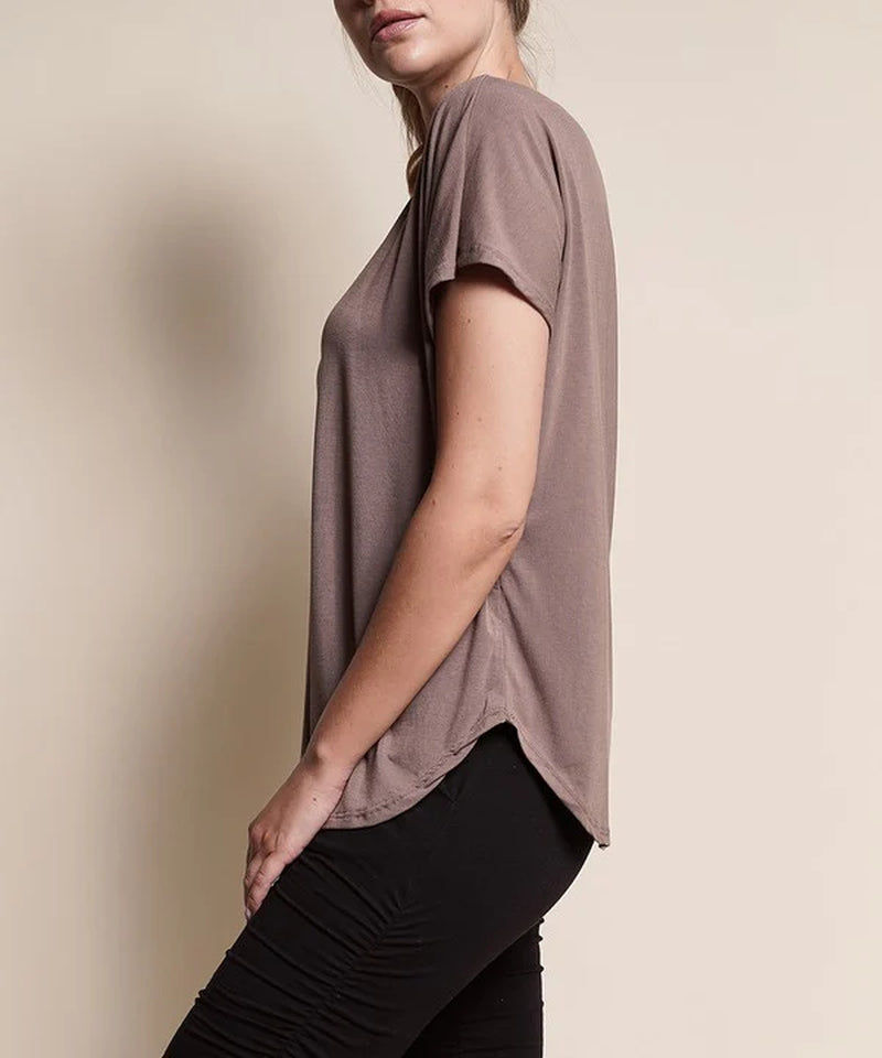 Organic Bamboo Dolman Sleeve Top | Soft Relaxed Fit Tee (Mocha)