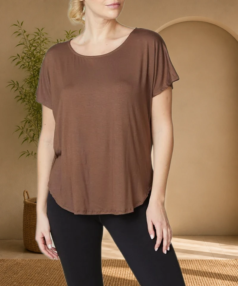 Organic Bamboo Dolman Sleeve Top | Soft Relaxed Fit Tee (Mocha)
