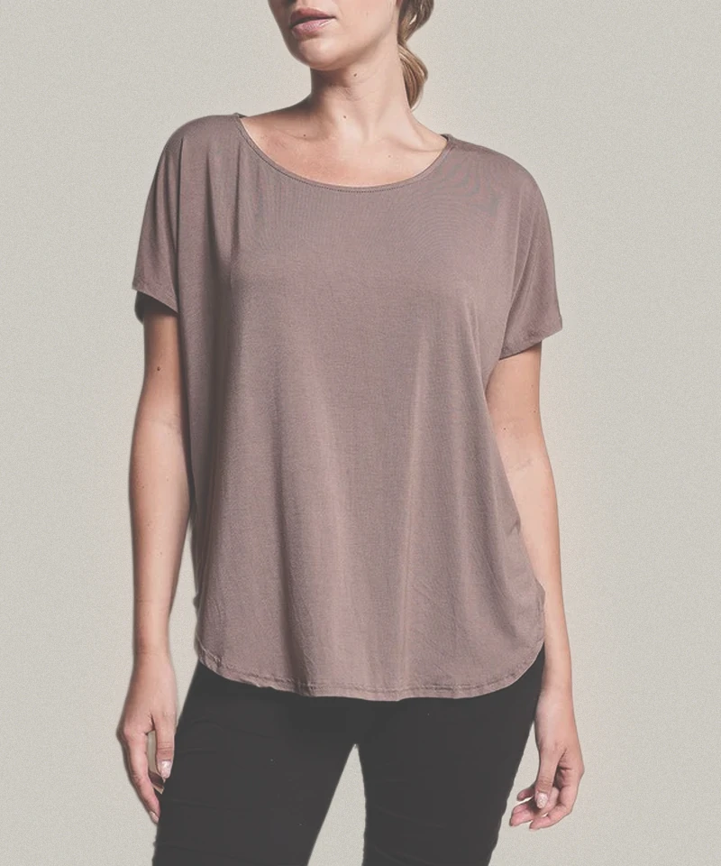 Organic Bamboo Dolman Sleeve Top | Soft Relaxed Fit Tee (Mocha)