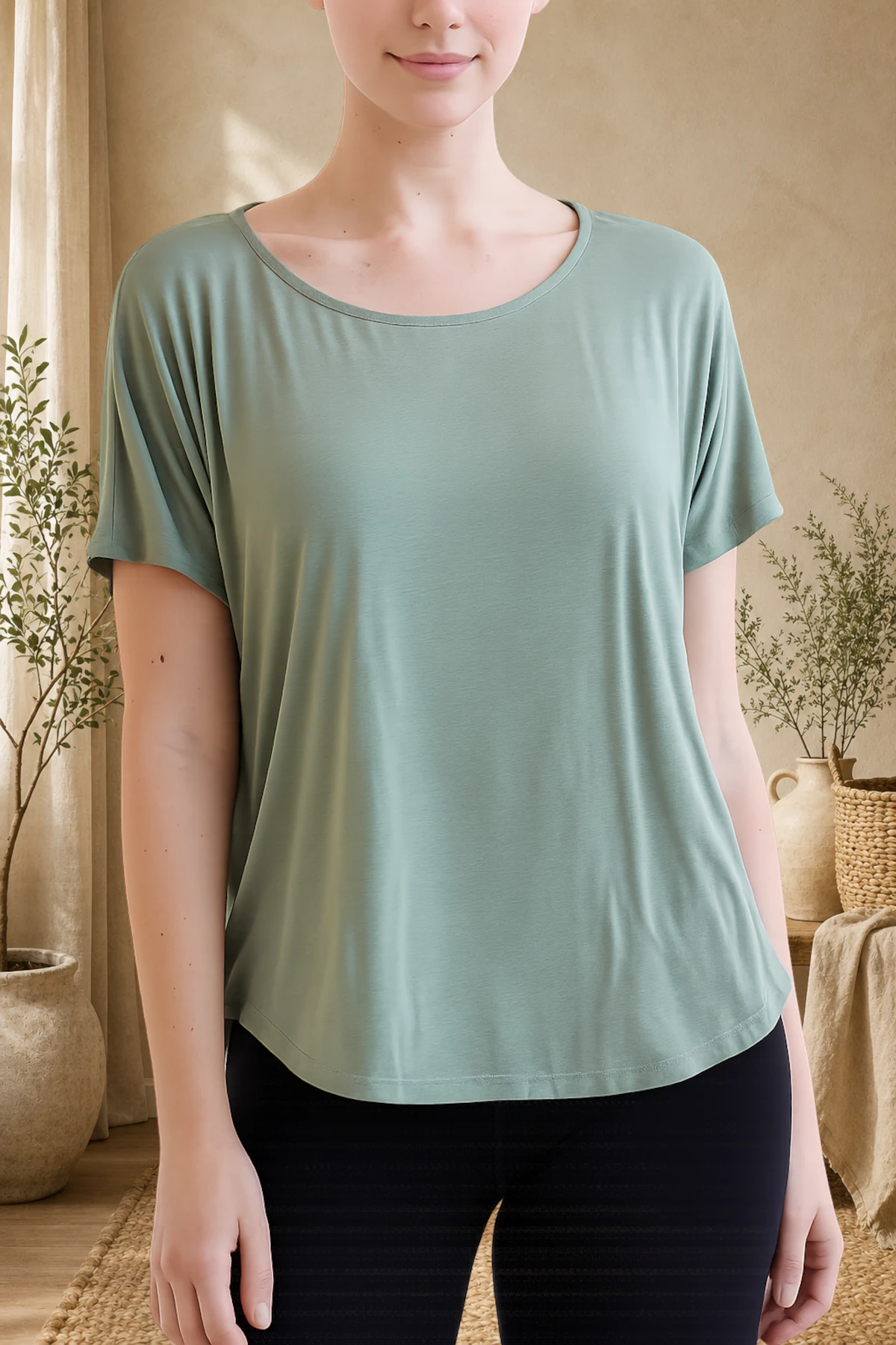 Organic Bamboo Dolman Sleeve Top | Soft Relaxed Fit Tee (Mocha)