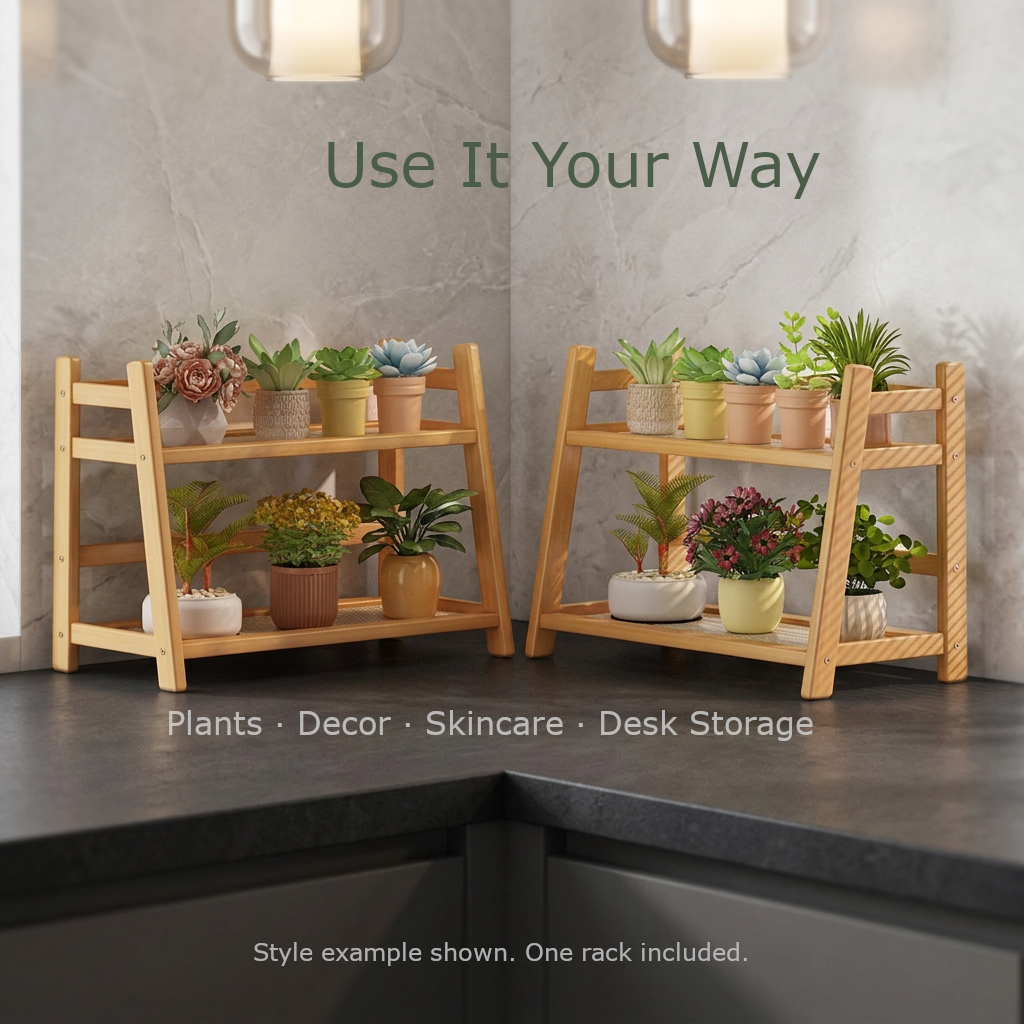 2-Tier Bamboo Kitchen Counter Organizer Rack