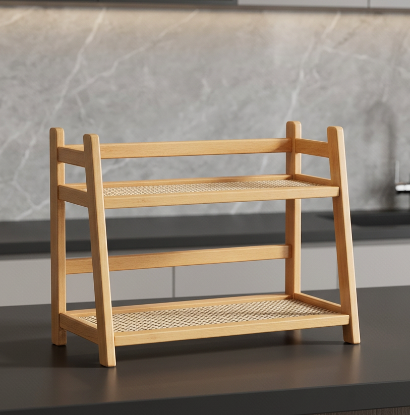 2-Tier Bamboo Kitchen Counter Organizer Rack