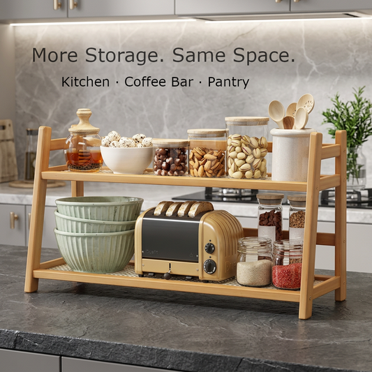 2-Tier Bamboo Kitchen Counter Organizer Rack