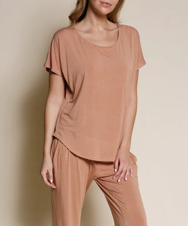 Organic Bamboo Dolman Sleeve Top | Soft Relaxed Fit Tee (Mocha)