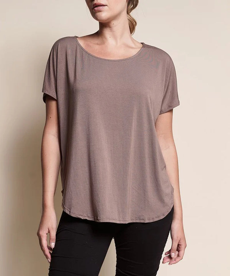 Organic Bamboo Dolman Sleeve Top | Soft Relaxed Fit Tee (Mocha)