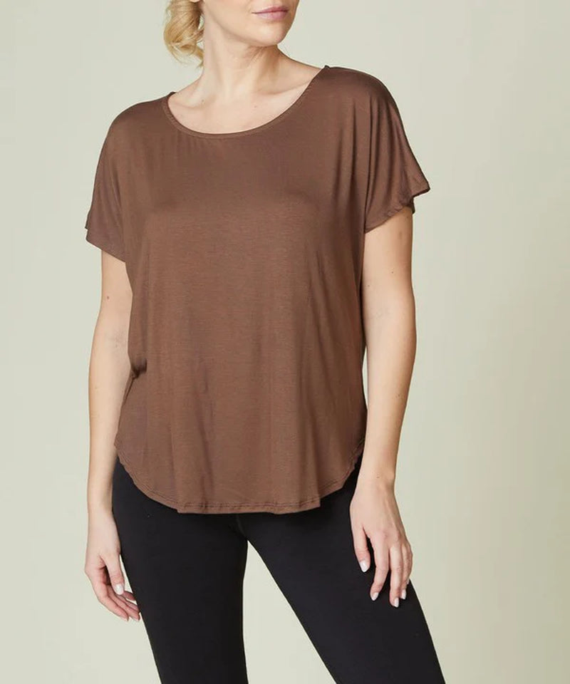 Organic Bamboo Dolman Sleeve Top | Soft Relaxed Fit Tee (Mocha)