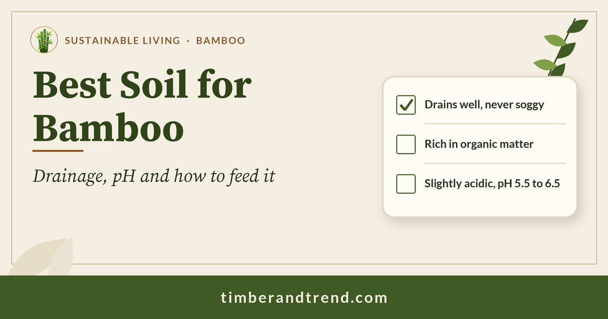 Best Soil for Bamboo: Timber & Trend header with a three-item bamboo checklist